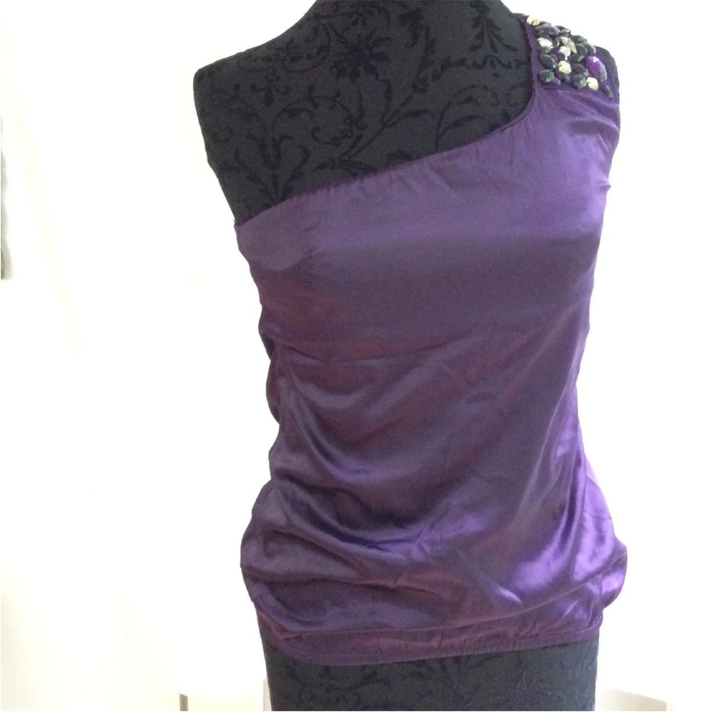 Charlotte Russe Purple Satin One Shoulder Beaded Top Elastic Waist Size S Small
